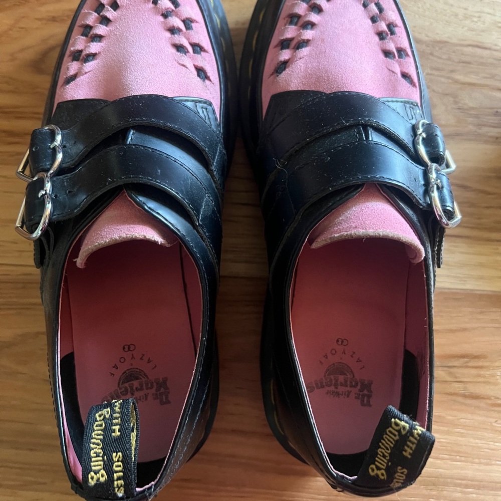 Dr. Martens lazy oaf  buckle creeper in Pink and Black Leather Shoes